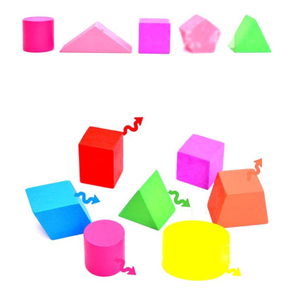 Close-up of a toddler's hand placing a yellow triangle into a wooden shape sorter puzzle toy