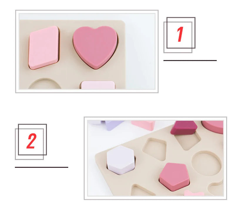 Interactive toddler learning toy: Silicone geometric shape matching board on a white background