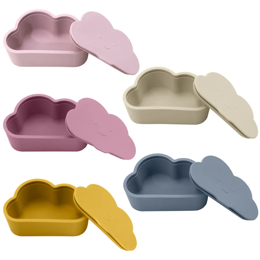 Portable yellow silicone snack cup for toddlers with playful cartoon elephant lid