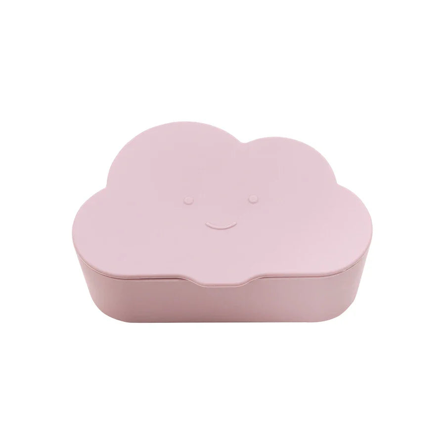 Side view of a toddler silicone snack cup, highlighting its ergonomic design and carry handle