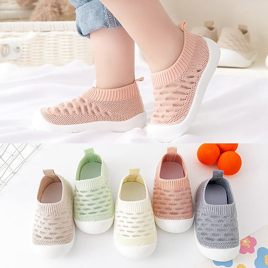Toddler slip-on shoes, blue, comfortable and breathable polyester for infant foot comfort.