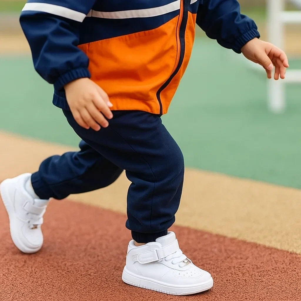 Toddler's sturdy velcro sneakers in a vibrant orange, built for comfortable and lasting wear