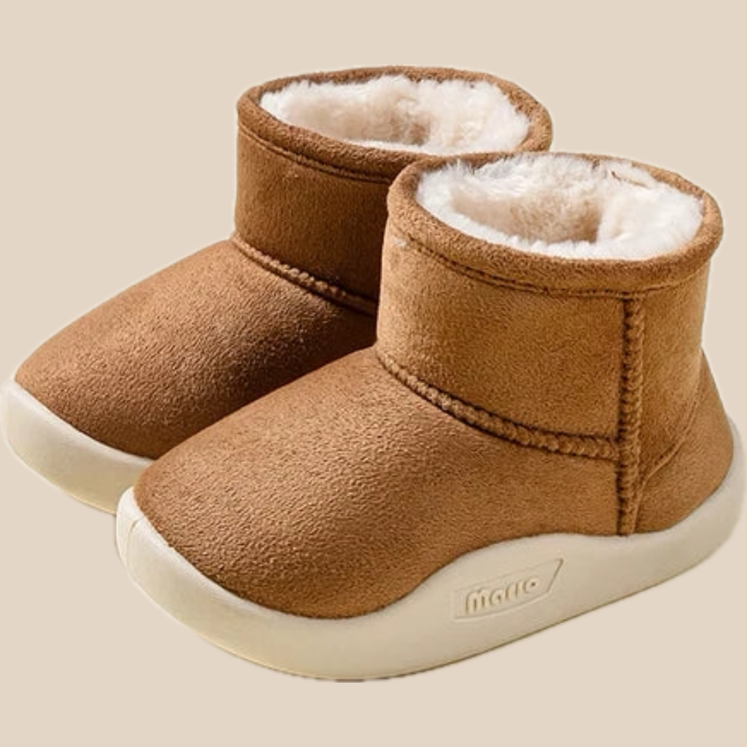 Unisex kids' warm winter boots, brown suede, with secure non-slip sole and convenient zipper