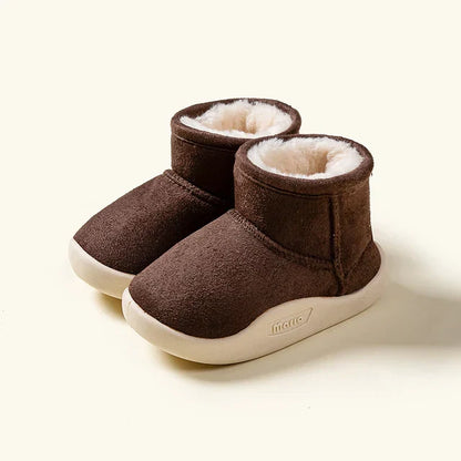 Baby boots: cozy, warm winter footwear in brown suede with non-slip sole for toddlers