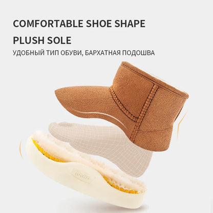 Brown suede children's winter boots with a soft lining, non-slip tread, and simple zipper closure