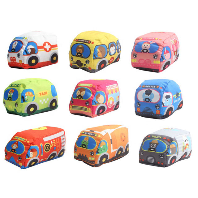 Soft cotton toy cars on a detailed play mat, ideal baby developmental toys & first birthday gift