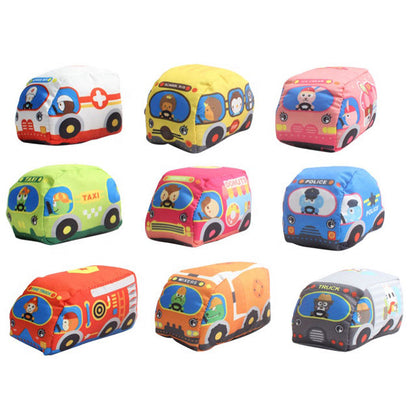 Soft cotton toy cars on a detailed play mat, ideal baby developmental toys & first birthday gift