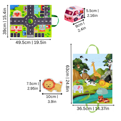 Close-up of a baby playing on a soft activity mat with detachable, educational plush toys, ideal for imaginative play.