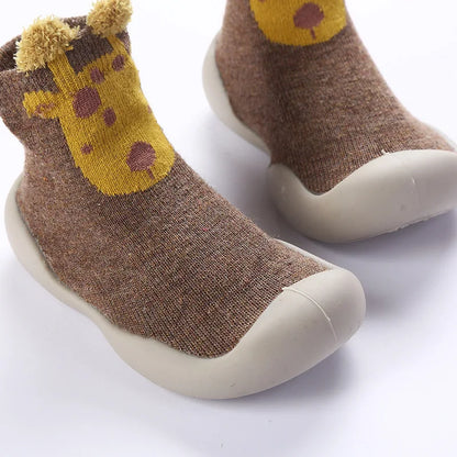 Flexible soft sole anti-slip shoes for toddlers, unisex knitted pattern, ideal for baby's developing feet.