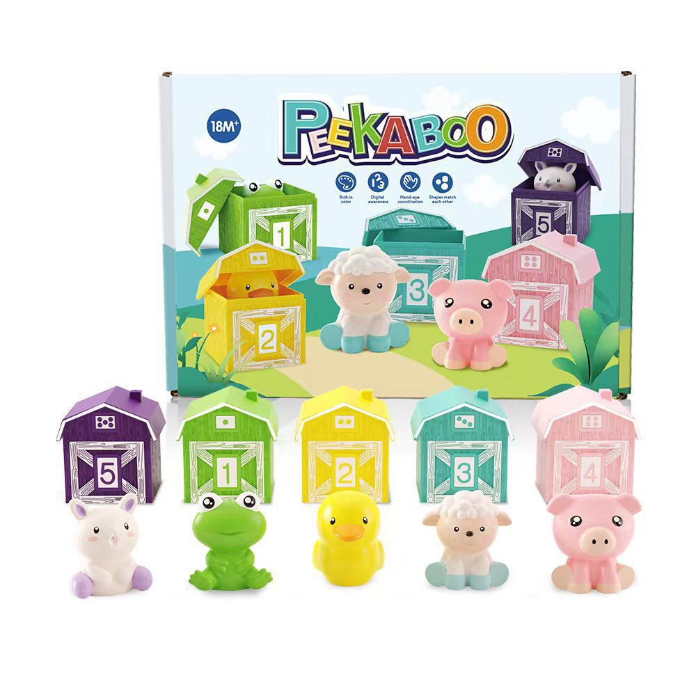 Montessori educational toy set with various farm animals for counting, sorting, and imaginative sensory play.