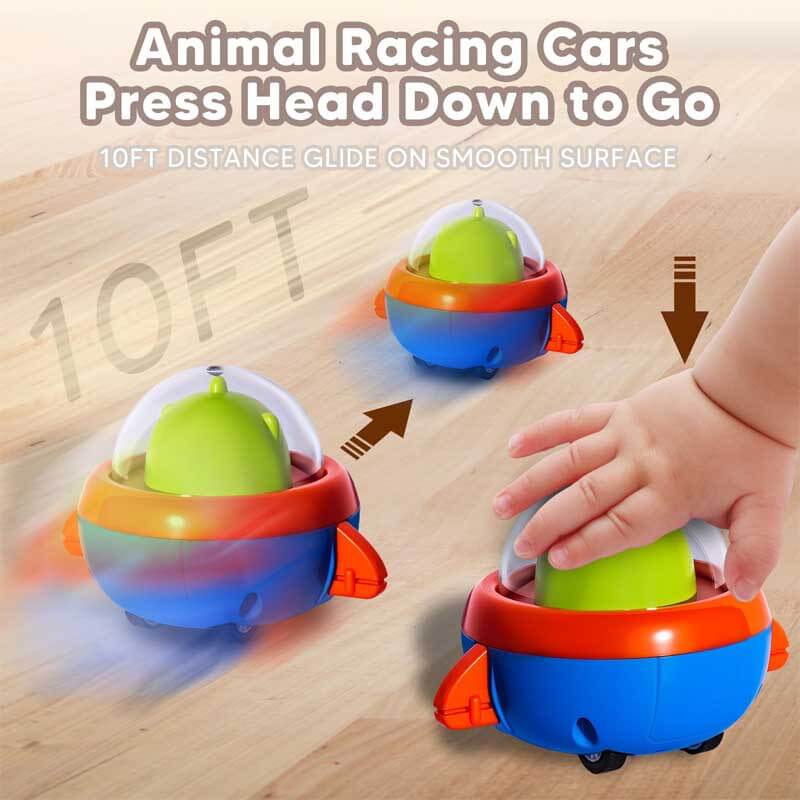 Set of 4 animal space vehicles, non-battery push and go toddler toy cars