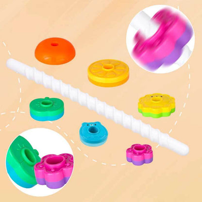 Rainbow-themed toddler activity toy with spinning feature, promoting hand-eye coordination