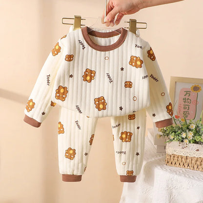 Toddler ultra soft 100% cotton layered thermal pajamas for cozy winter sleep