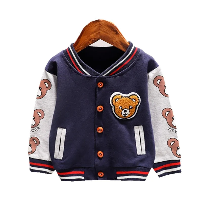 Close-up of a cozy, soft cotton cartoon jacket for toddlers, V-neck design, kids outerwear