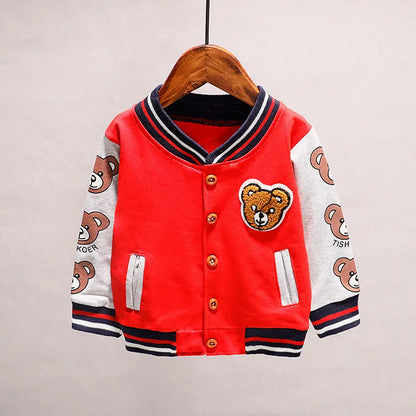 Front view of a warm, woolen fabric cartoon jacket for baby, perfect fall outerwear