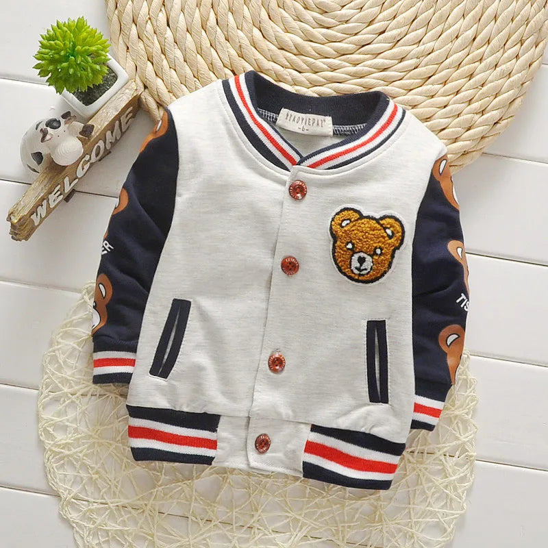 Unisex infant cartoon cotton jacket with colorful animal characters, kids autumn fashion