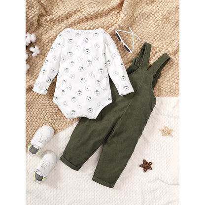 Toddler unisex bear print top and pants set, a comfortable cotton blend outfit for everyday casual wear