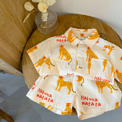 Unisex kids' summer fashion: Soft short sleeve outfit with a colorful cartoon design