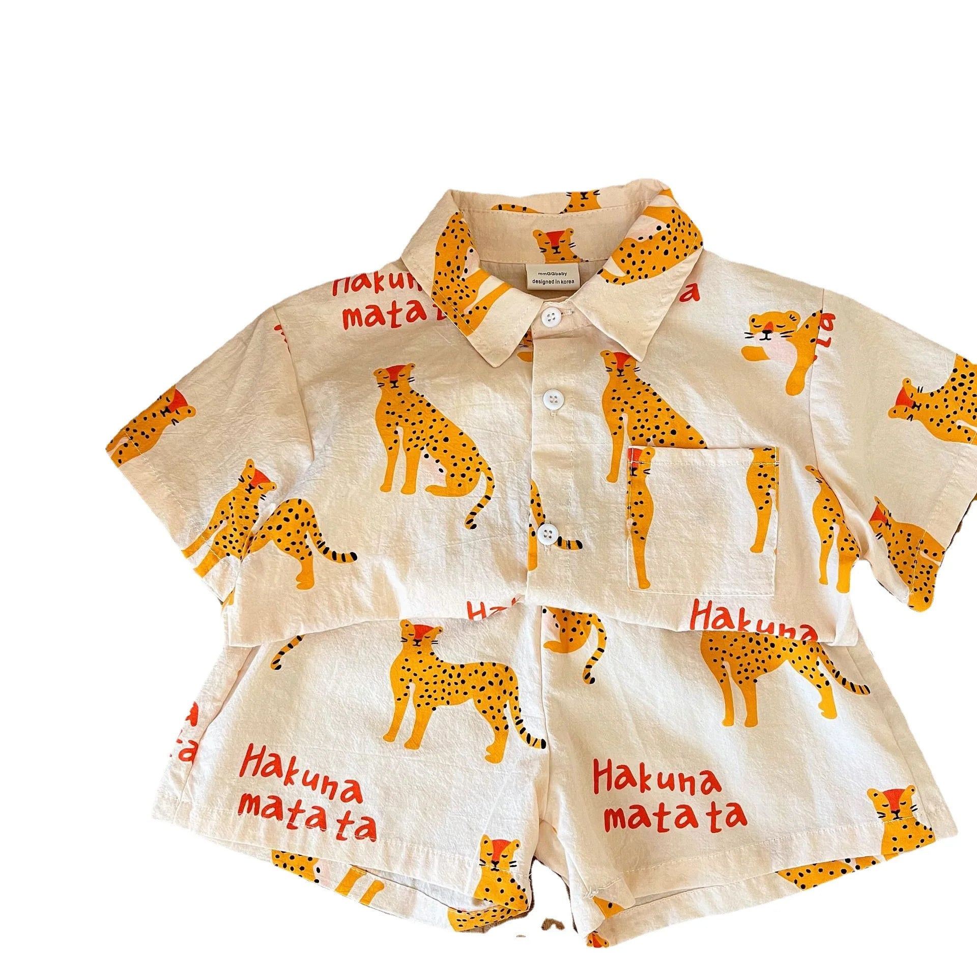 Children's fashion: Two-piece short sleeve set with fun cartoon print, breathable summer wear
