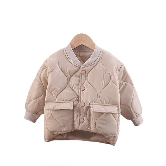 Toddler v-neck winter jacket in navy blue cotton for baby outerwear, warm and stylish