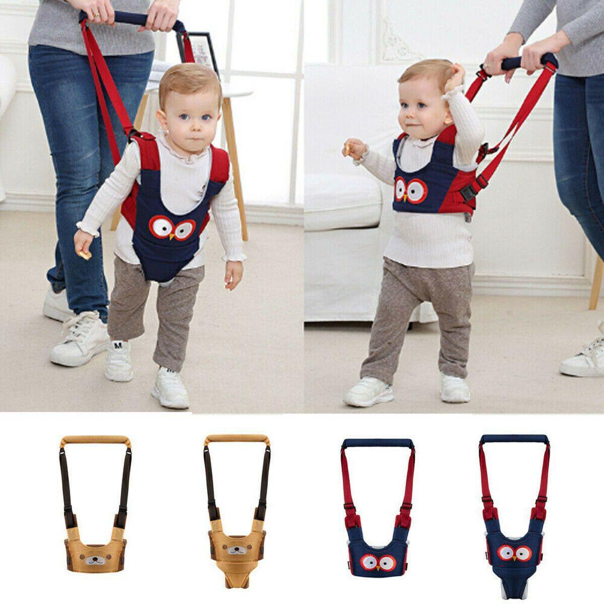 Parent helper walking harness supporting an infant learning to stand and walk