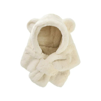 Detailed view of the quality faux fur material of the toddler bear hat and scarf winter set