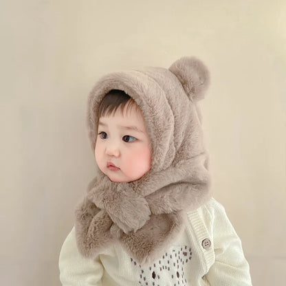 Warm faux fur toddler hat and scarf in rich brown, designed to protect little ones from winter chill