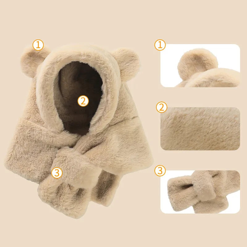 Infant winter hat and matching scarf with cute bear ears and soft faux fur, ideal for cold weather