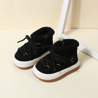Children's fashion brown winter boots, easy wear, warm faux fur interior, durable