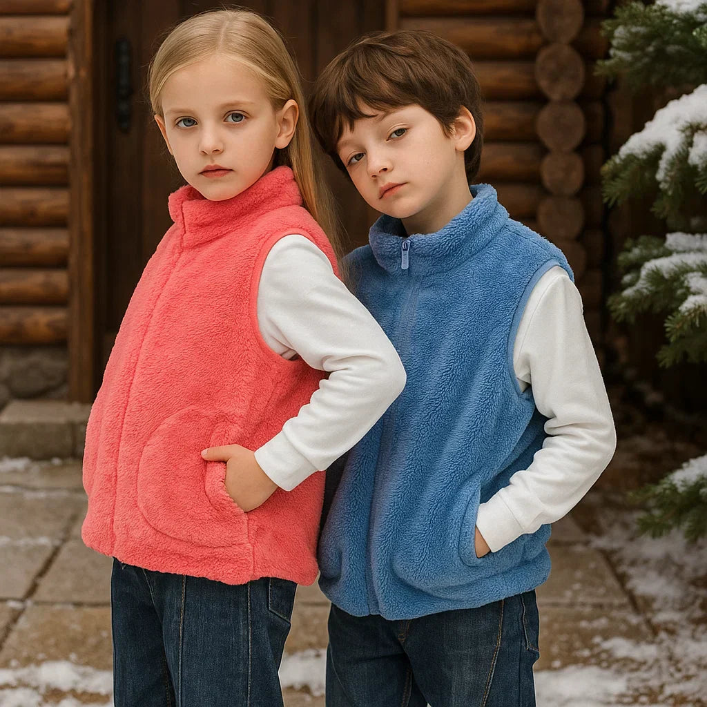 Kids reversible fleece vest, cozy outerwear for infants, stylish childrenswear product shot