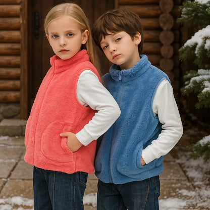 Kids reversible fleece vest, cozy outerwear for infants, stylish childrenswear product shot