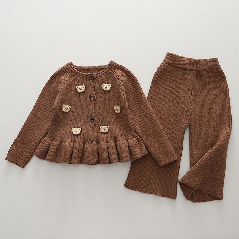 Toddler winter pants from a set, soft brown fabric for cozy and warm kids clothing