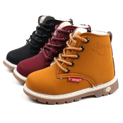 Toddler winter snow boots, soft cotton, durable traction, lace-up style for warmth