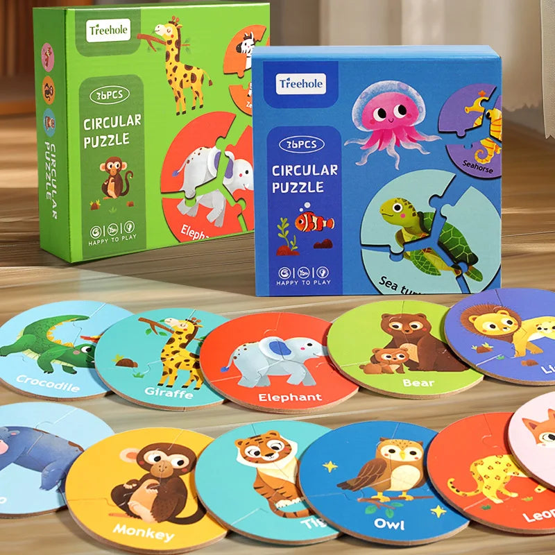 Toddler wooden animal 3-piece puzzle, educational learning toy for kids, montessori style