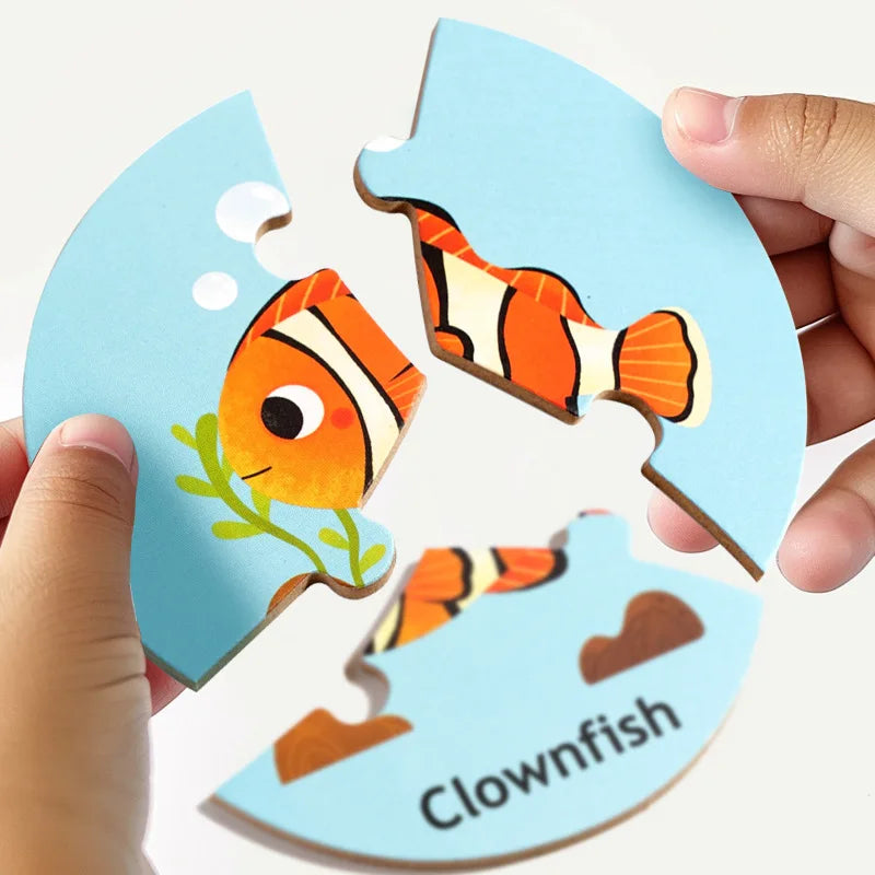 Cute wooden animal puzzle for toddlers, 3-piece learning toy, develops fine motor skills