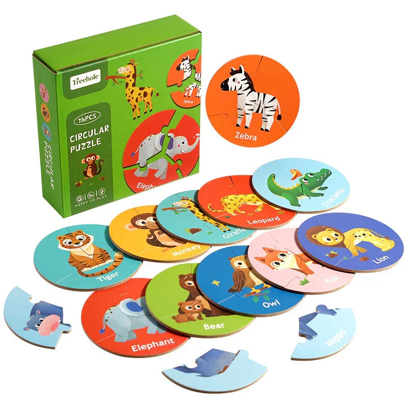 Montessori wooden animal puzzle, early educational toy for young children, vibrant colors