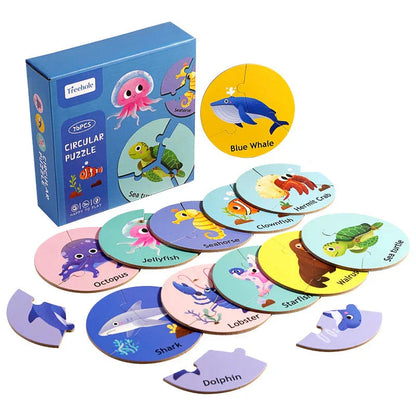 Childrens 3-piece wooden animal puzzle, ideal toddler toy for learning and play, high quality wood