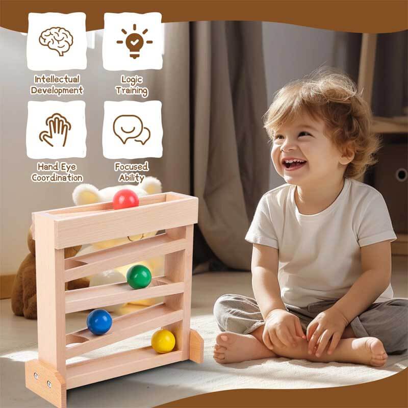 Educational wooden ball drop toy for sensory play, perfect for toddler learning