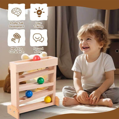 Educational wooden ball drop toy for sensory play, perfect for toddler learning