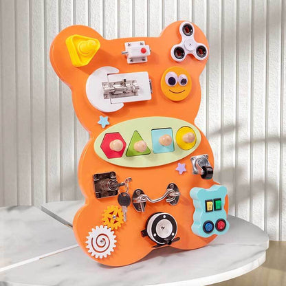 Children's educational wooden toy busy board, promoting hands-on learning and fine motor skills