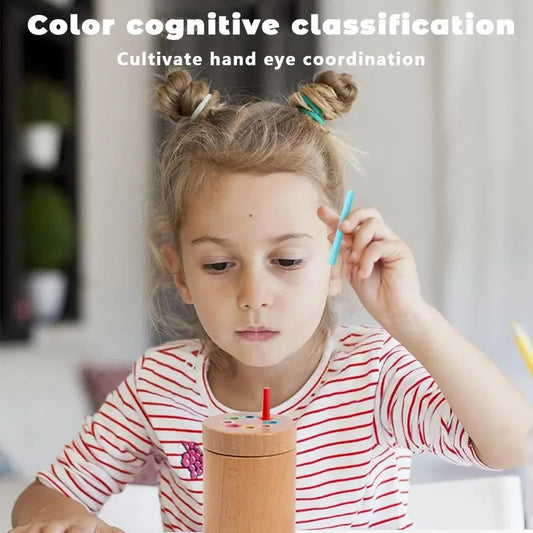 Preschool wooden color sorter game encourages color recognition and hand-eye coordination