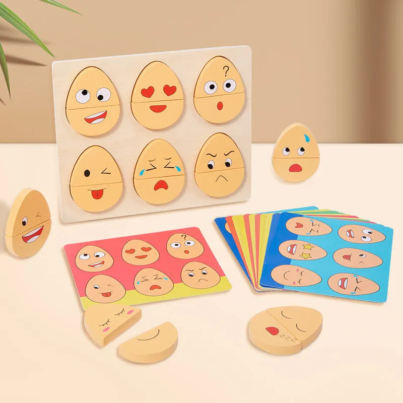 Toddler wooden expression eggs set for learning emotions, Montessori educational toy for children's skills