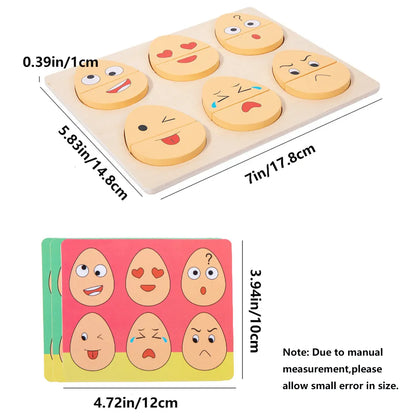 Child playing with wooden expression eggs, a hands-on learning game, educational toy for toddlers