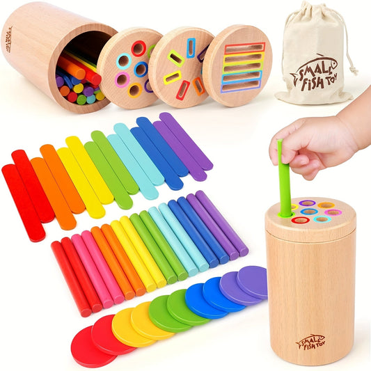 Toddler wooden learning toy for color sorting and coin game, enhancing fine motor skills