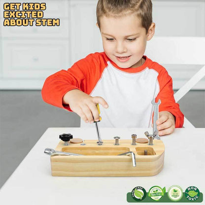 Toddler Wooden Screwdriver Bus Toy Set with tools, montessori fine motor skills activity toy