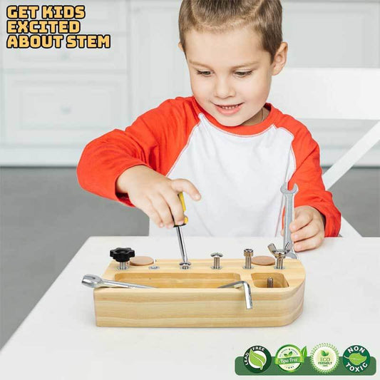 Toddler Wooden Screwdriver Bus Toy Set with tools, montessori fine motor skills activity toy