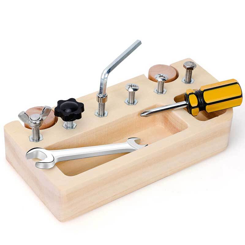 Hands-on toddler montessori wooden screwdriver bus toy, promoting kids' fine motor development