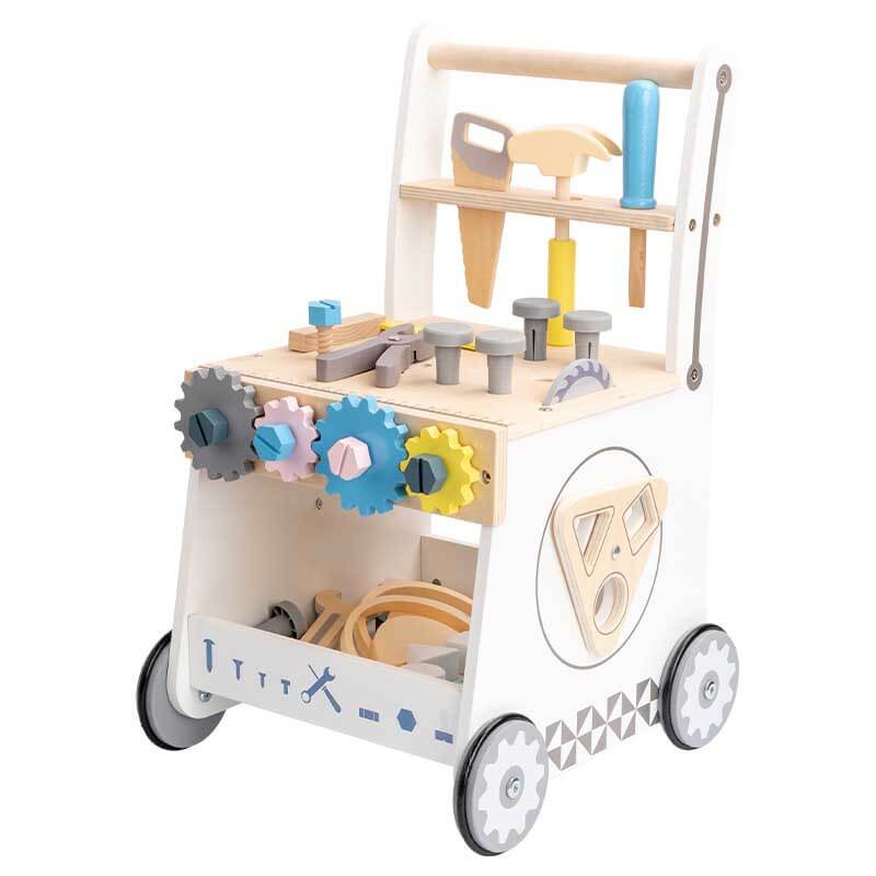 Toddler Wooden Tool Bench Push Walker, Montessori activity toy for educational play & motor skill development