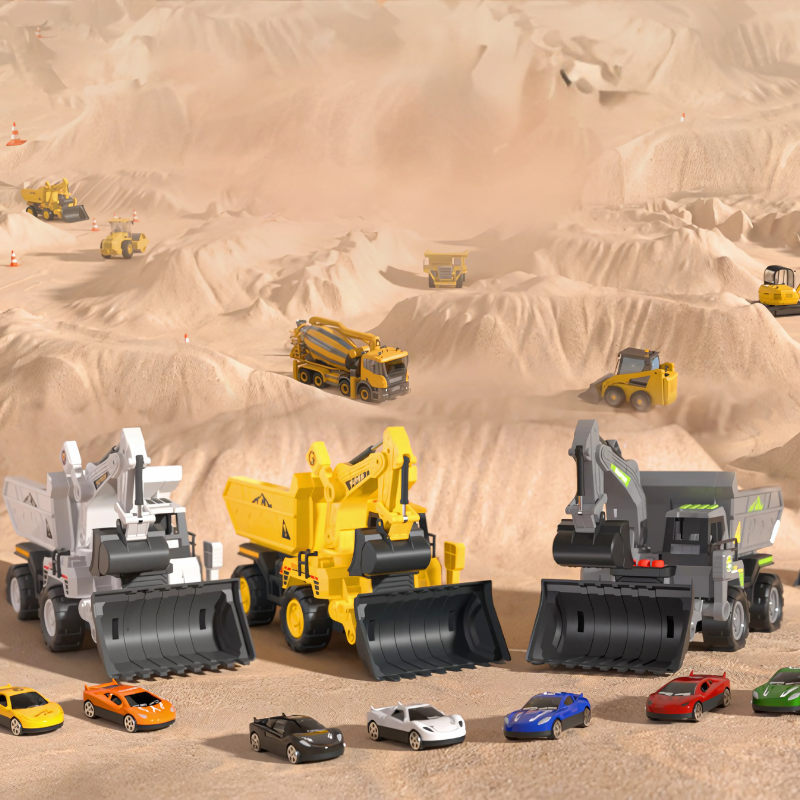 Toy construction truck with detachable launch ramp, perfect for racing and action play.