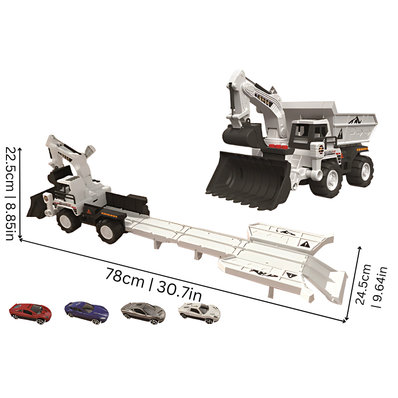 Preschool developmental toy featuring a construction truck and launch ramp for young kids.